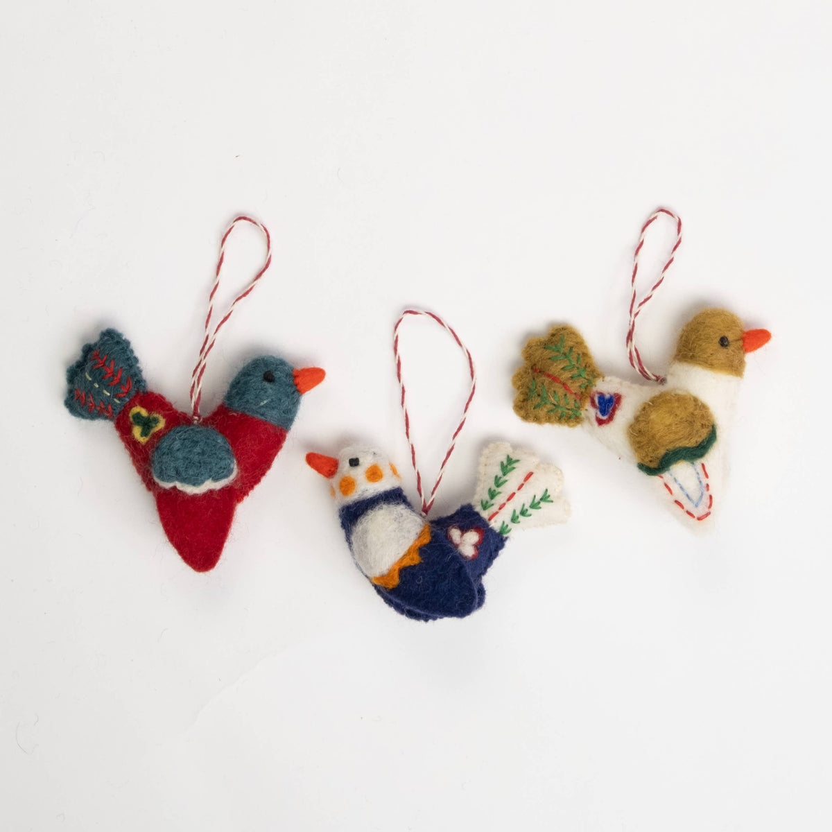 Ornament - Embroidered Felt Birds - 6 assorted