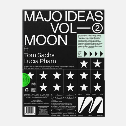 Album cover for 'MAJO IDEAS VOL. 2 MOON' featuring stars and text on a black background.