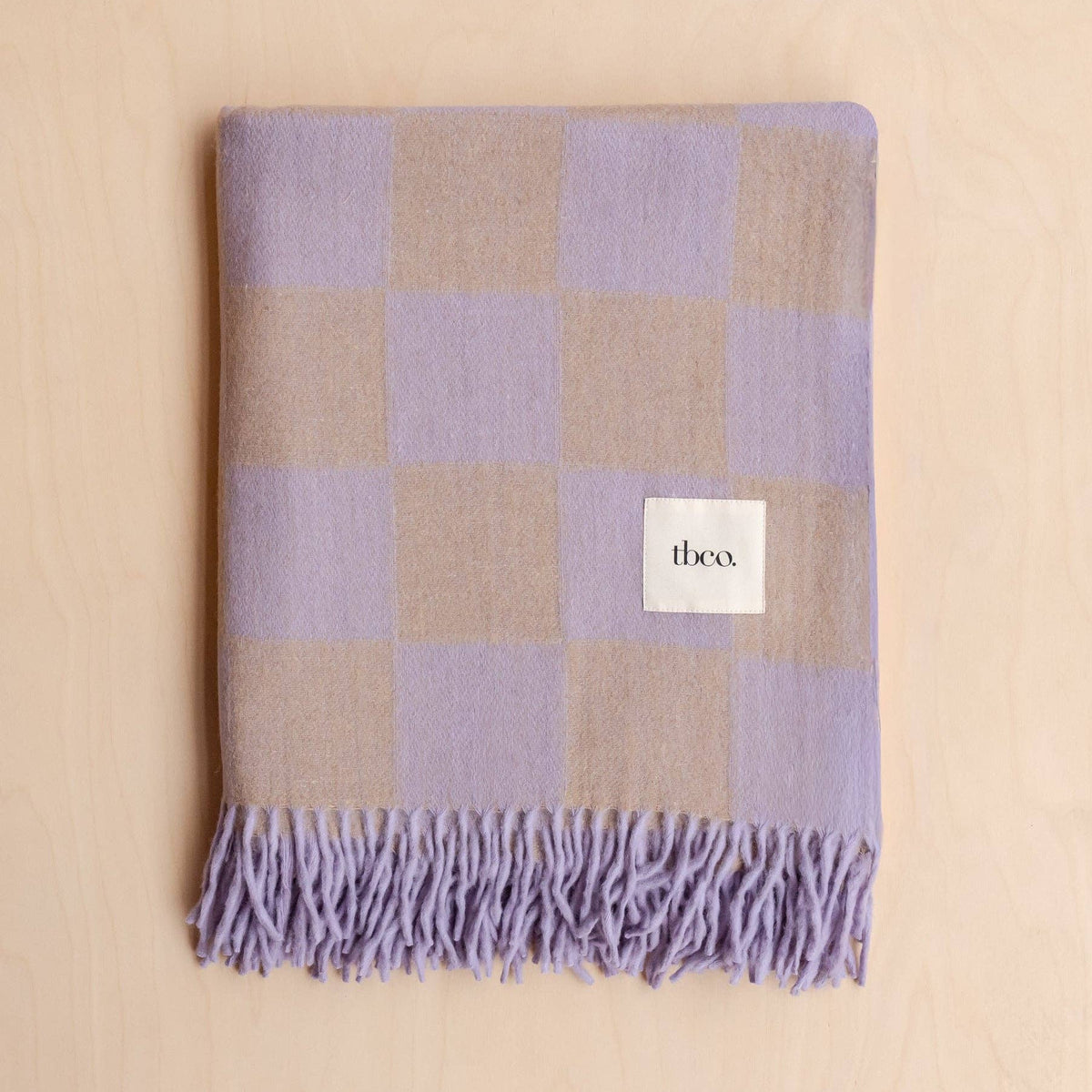Recycled Wool Blanket in Lilac & Coffee Checkerboard