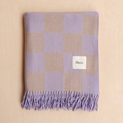 Recycled Wool Blanket in Lilac & Coffee Checkerboard