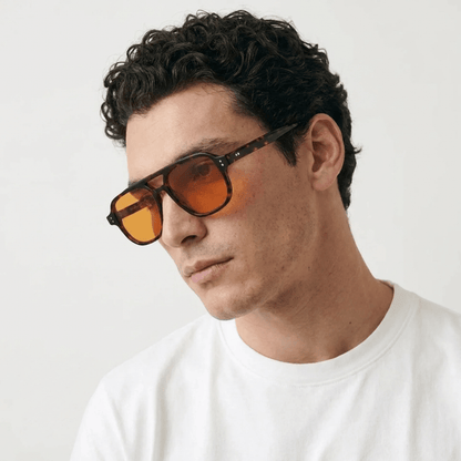 Cadogan Sunset Tortoise sunglasses worn