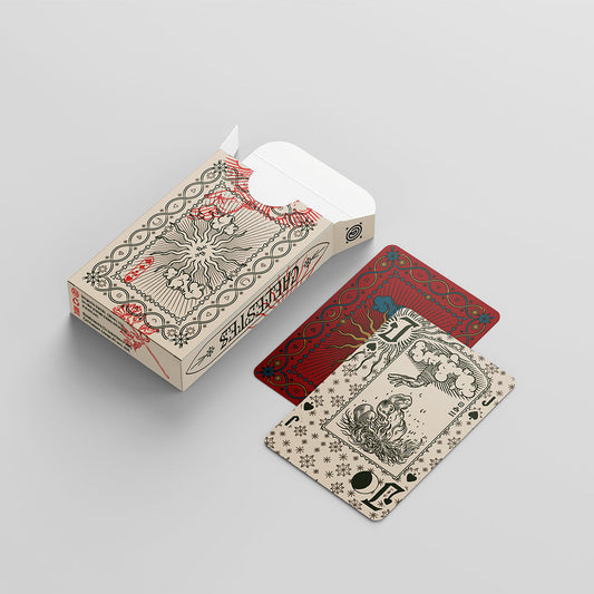 Playing cards with a unique design on a gray background