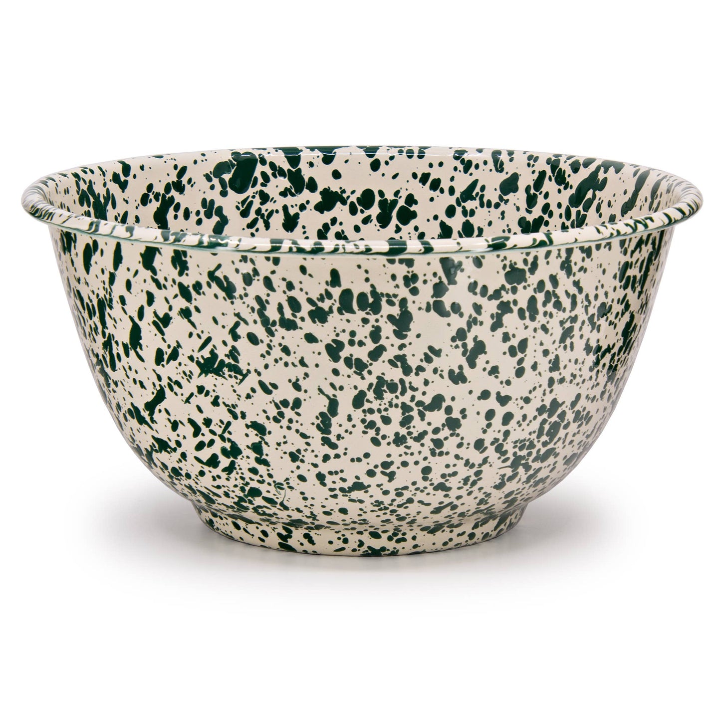Splatter Enamelware Large Salad Bowl: Green & Cream Splatter
