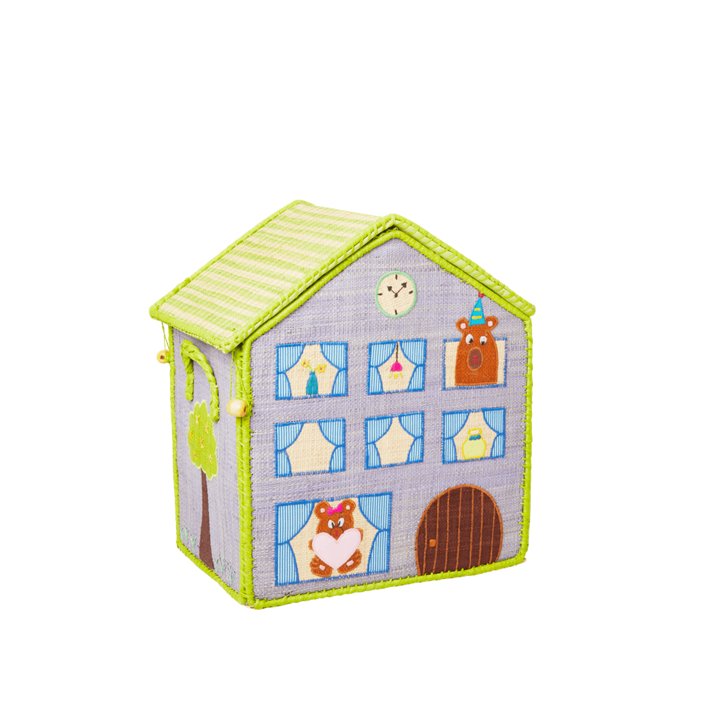 Small Raffia Storage Basket with Jungle House Pink Theme