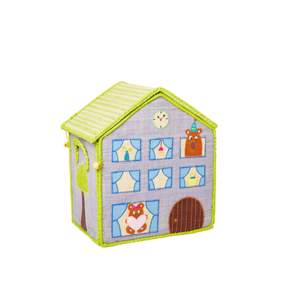 Small Raffia Storage Basket with Jungle House Pink Theme