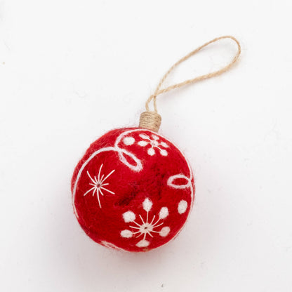 Ornament - Christmas Decor - Embroidered Red Ball, Assorted