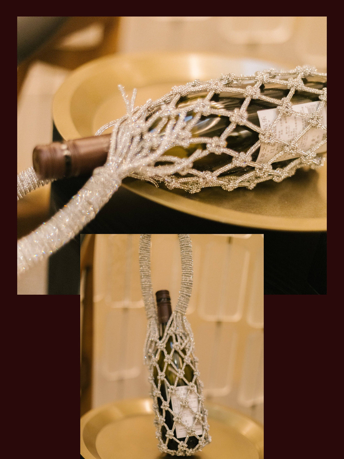 Luxe Crystal Knot Wine Carrier: Silver