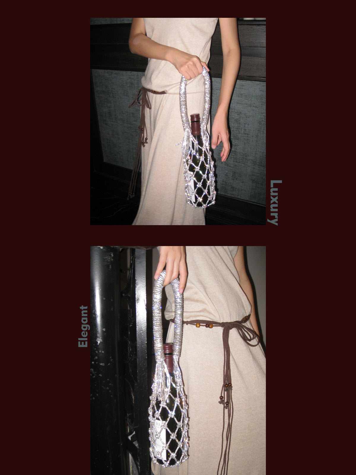 Luxe Crystal Knot Wine Carrier: Silver