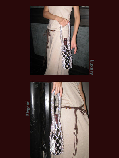 Luxe Crystal Knot Wine Carrier: Silver