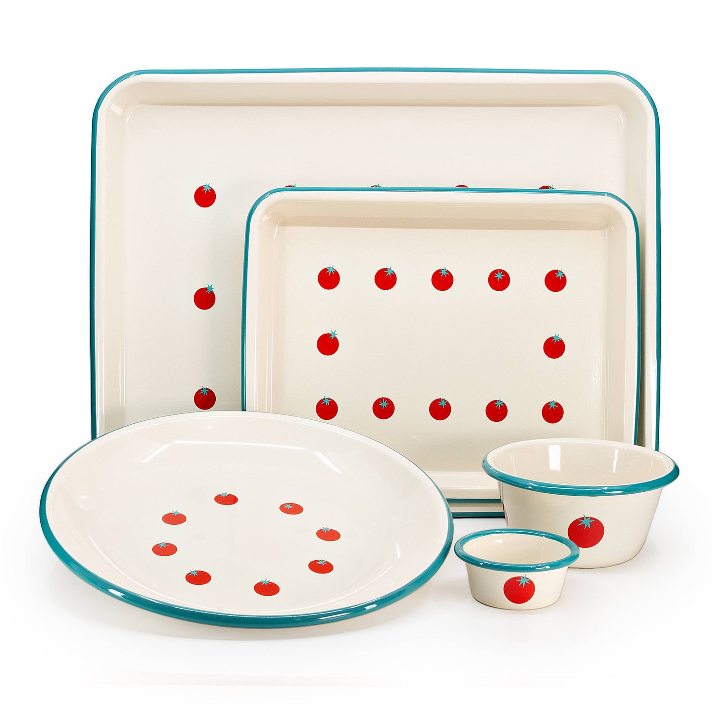 Dan Pelosi x CCH Tomato Enamelware Small Rectangle Tray: Red Rim