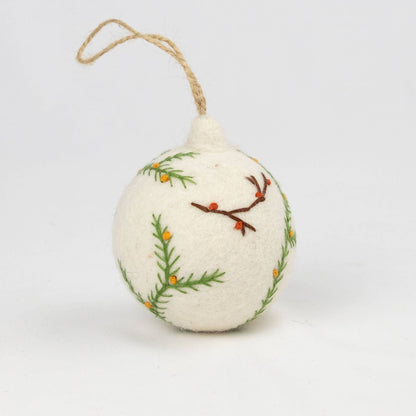 Ornament - Christmas - Embroidered White Ball, Assorted