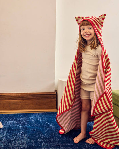 Ladybug Stripe Cotton Terry Kids Hooded Towel: Toddler