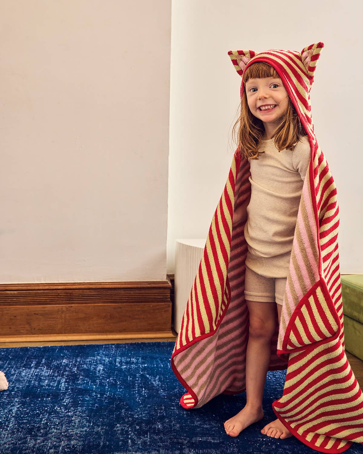Ladybug Stripe Cotton Terry Kids Hooded Towel: Baby