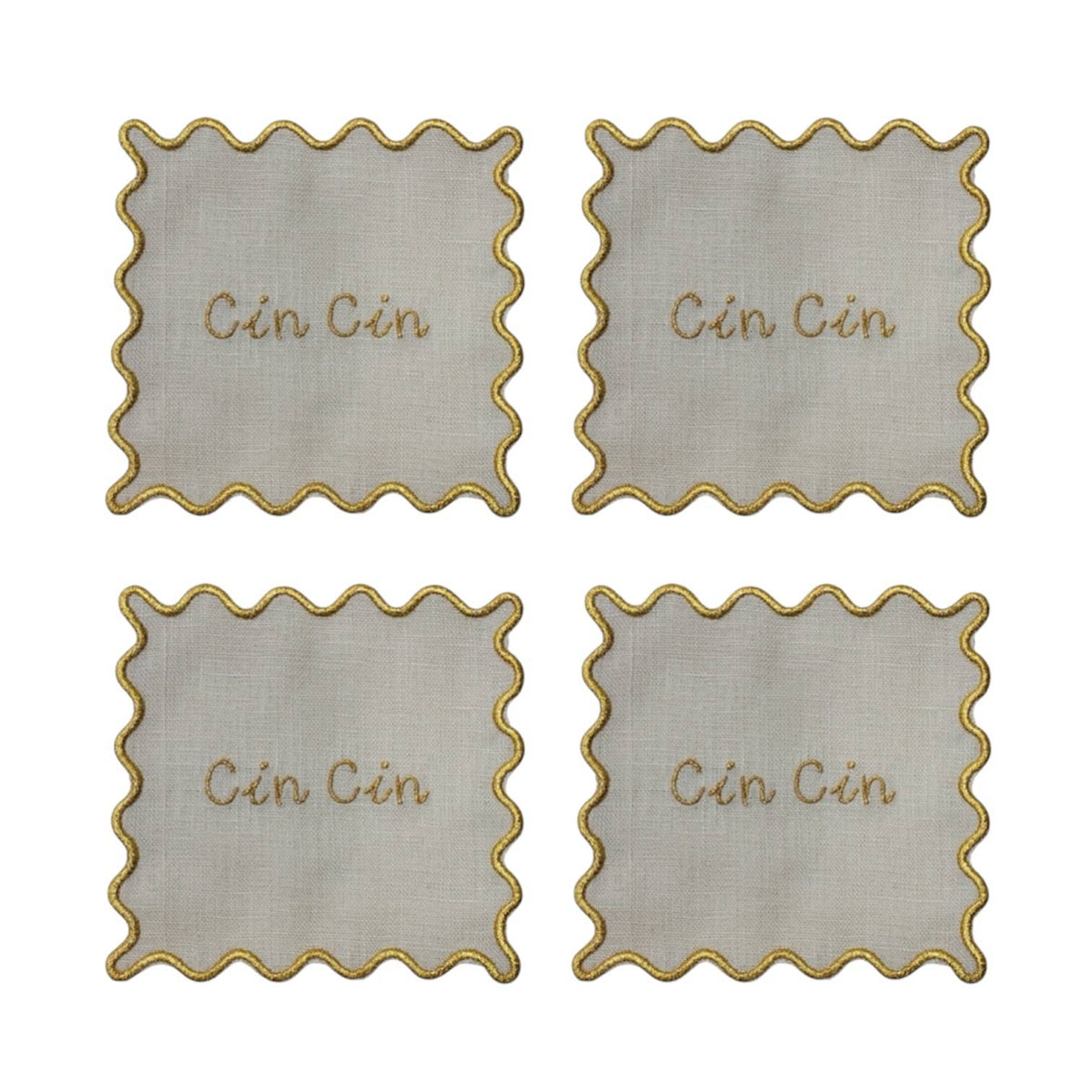 Cin Cin Embroider Scallop Linen Cocktail Napkins - Set of 4