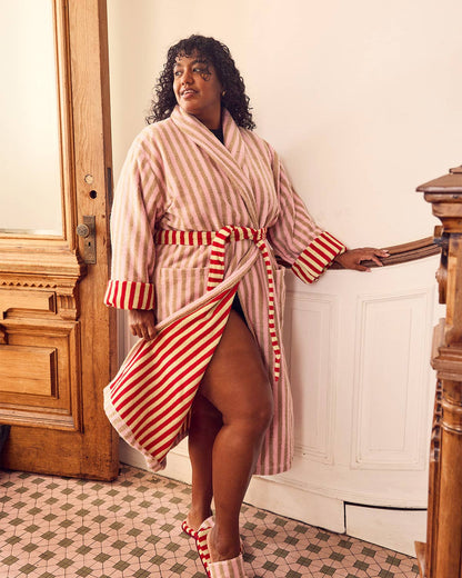 Ladybug Stripe Plush Cotton Terry Bathrobe: S