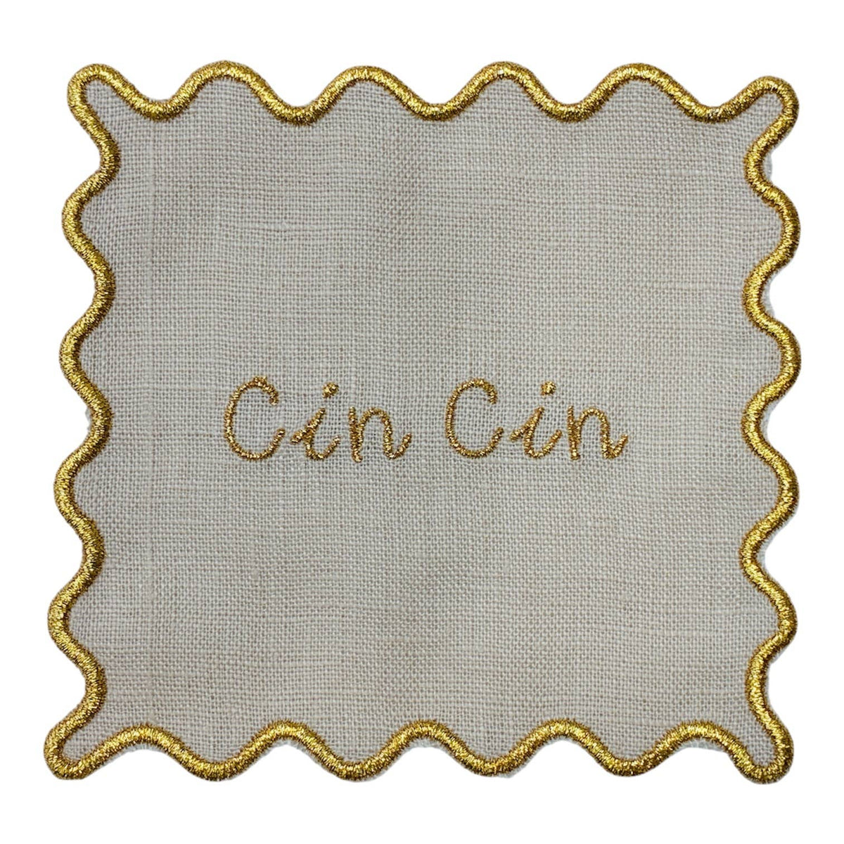 Cin Cin Embroider Scallop Linen Cocktail Napkins - Set of 4