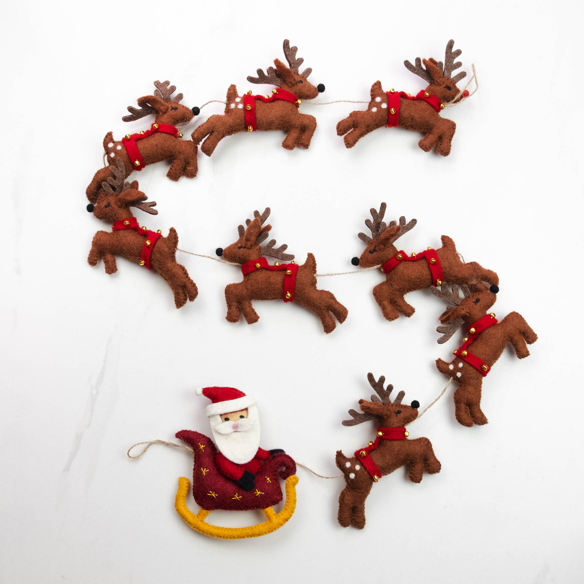 Garland - Christmas - Santa Sleigh and 8 Reindeer - Brown