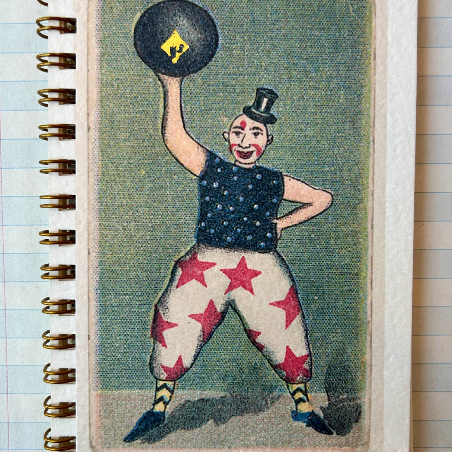 Notebook with vintage-style illustration of a clown on the cover