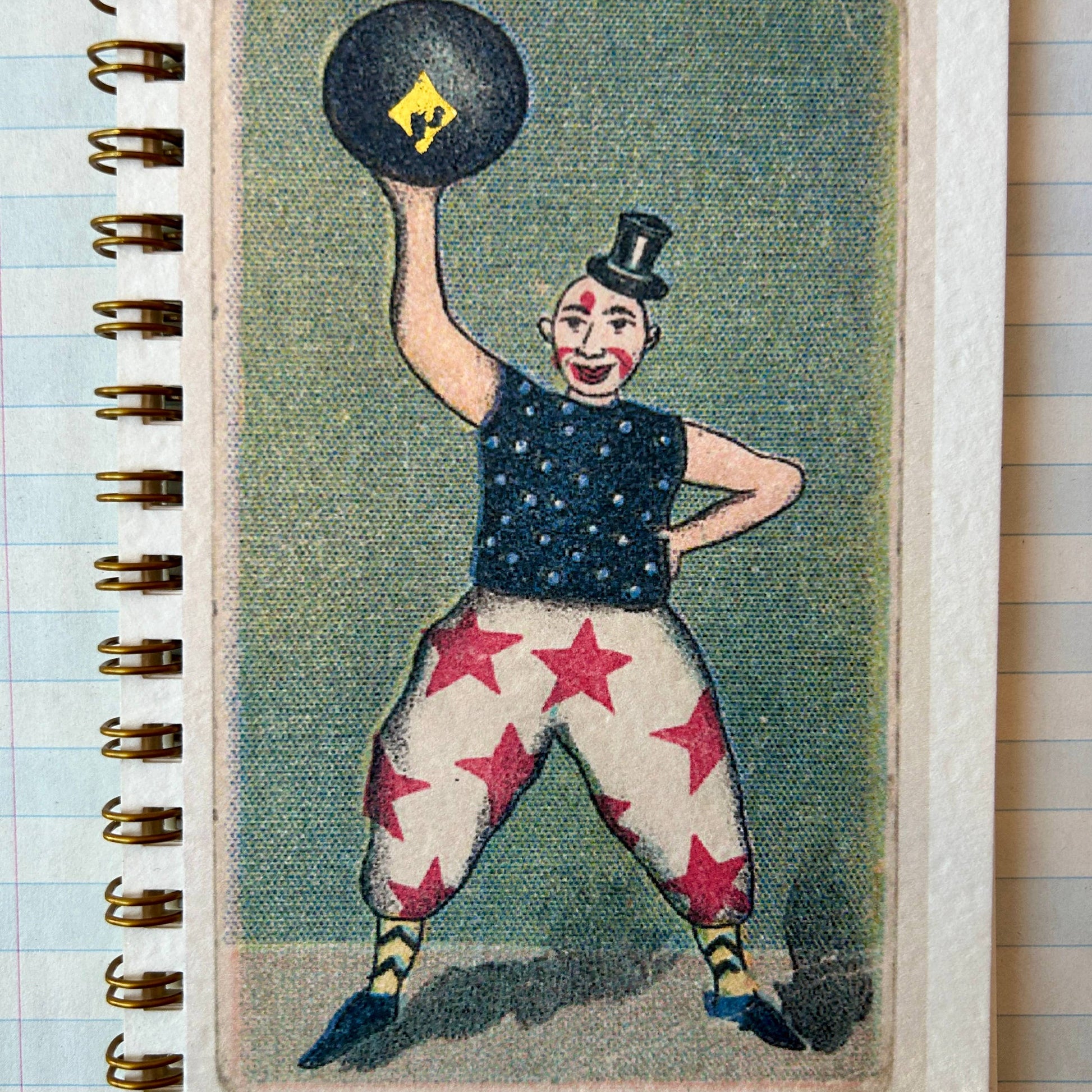 Notebook with vintage-style illustration of a clown on the cover