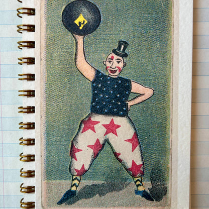 Notebook with vintage-style illustration of a clown on the cover