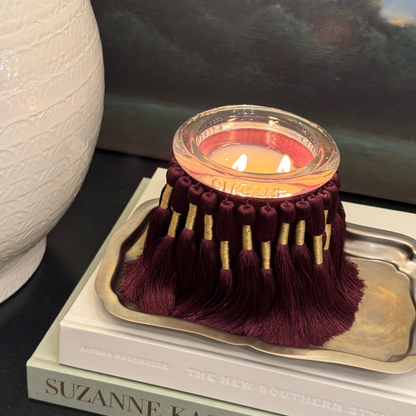 Fuzzed Burgundy candle styled