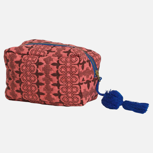 pink geometrical makeup bag front zipped