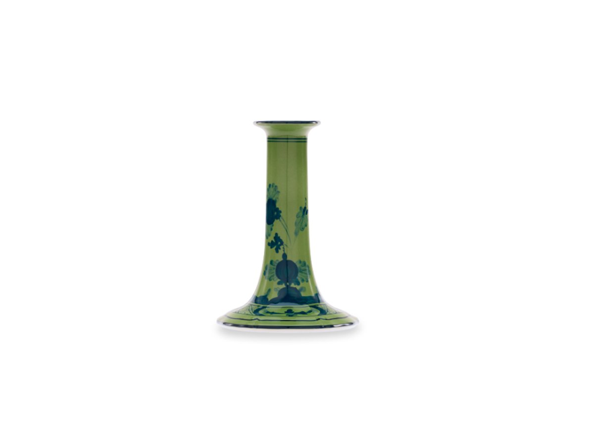Ginori 1735 Oriente Italiano candle holder in Malachite green with blue hand-painted chinoiserie pattern