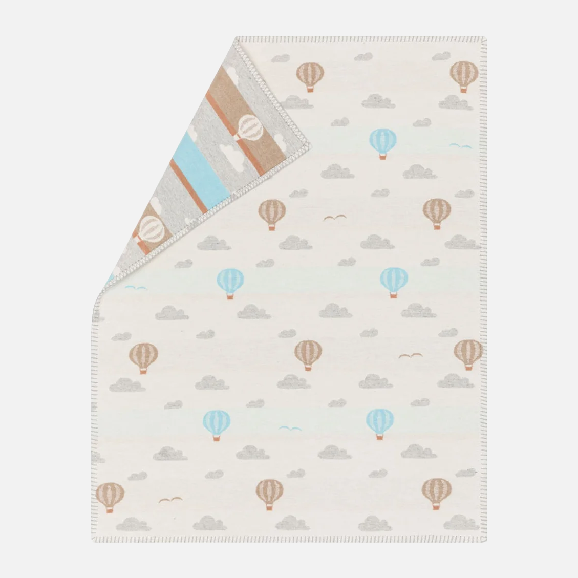 Lena organic baby blanket with hot air balloons in off white
