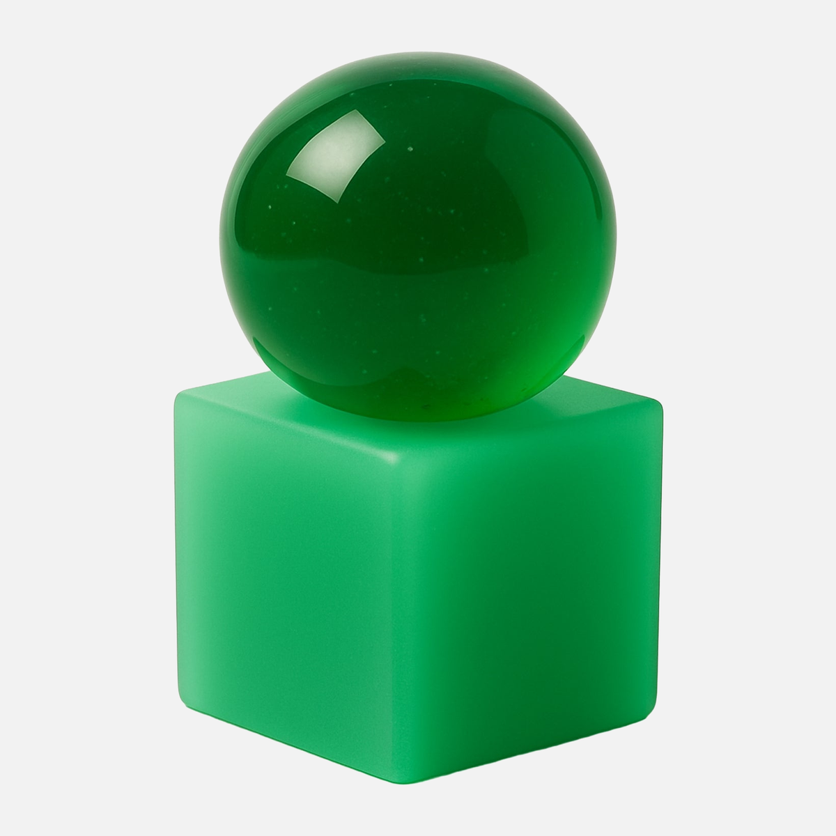 OBA Aloe Vera soap, a green translucent sphere on a green resin base