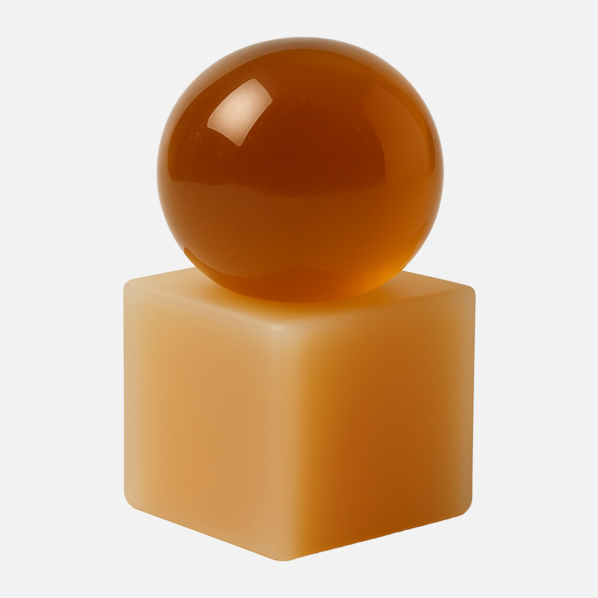 OBA Terralis soap, an amber translucent sphere on a caramel resin base