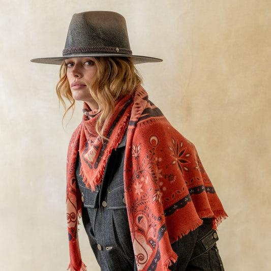 Celestial Bird Cashmere Bandana Sweater Wrap - Cranberry/Rose